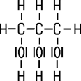Strukturformel Glycerin, 3 C-Atome im Gerüst, daran  hängen 5 Wasserstoff-Atome und 3 OH-Gruppen