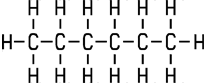Strukturformel Hexan: 6 Kohlenstoff-Atome im Gerüst, darum herum 14 Wasserstoff-Atome