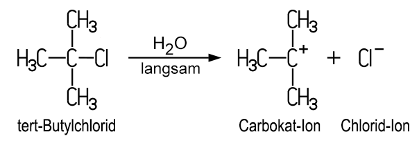 Tert-Butylchlorid reagiert mit Wasser