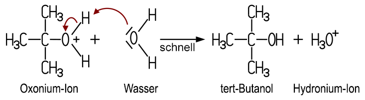 Tert-Butylchlorid reagiert mit Wasser