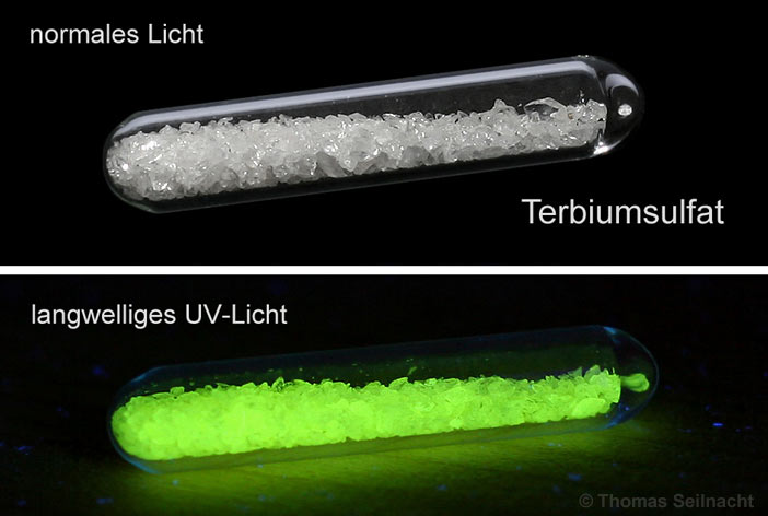 Terbiumsulfat unter UV-Licht