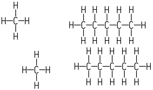 Methan-Molek�l und Pentan-Molek�l