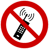 Eingeschaltene Mobiltelefone verboten